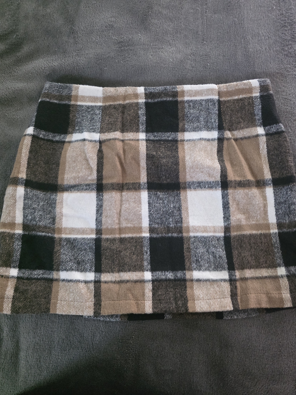 Plaid Mini Skirt in Black, White & Brown